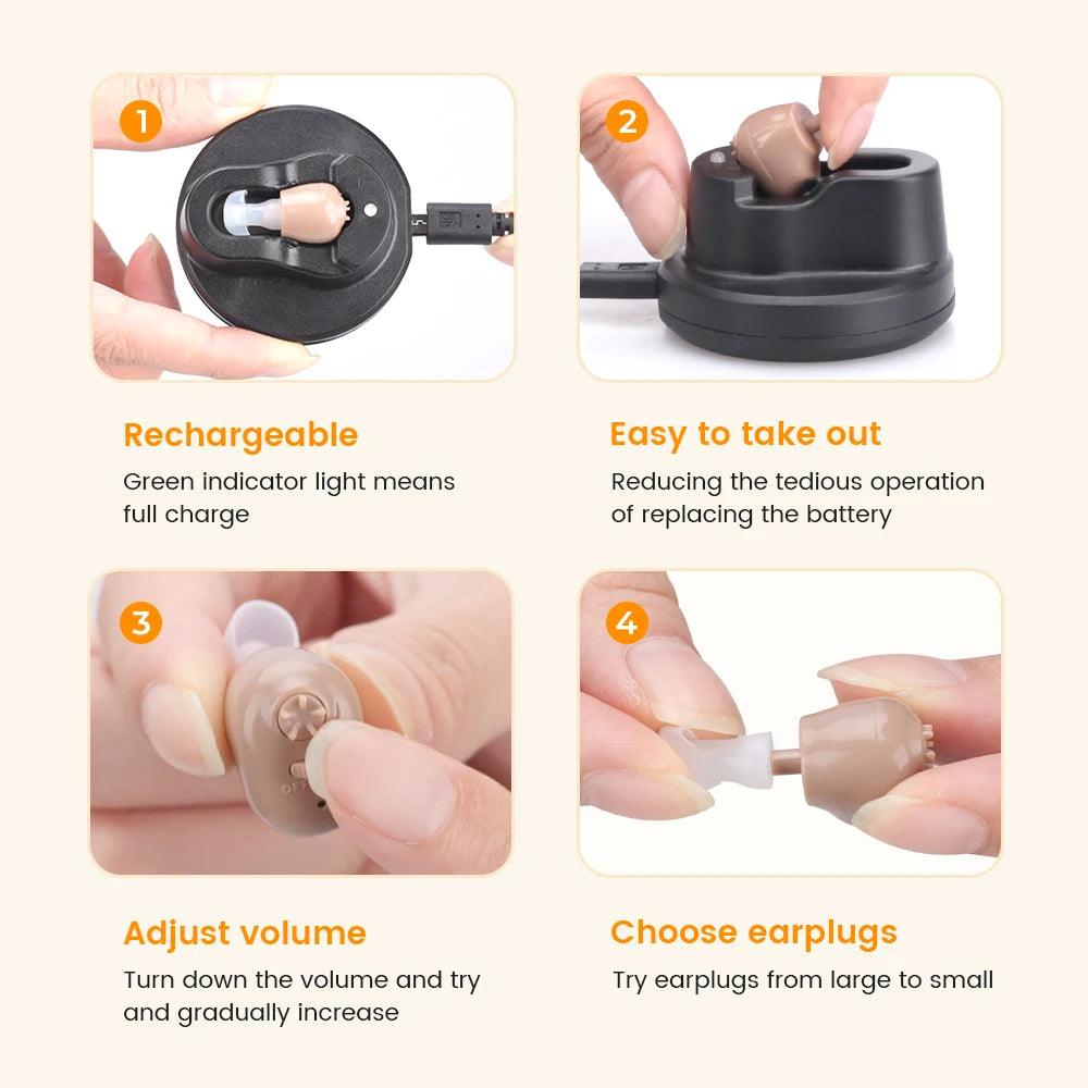 Hearing Aid Rechargeable Hearing Device ITE Ear Hearing Aids for The Elderly Audifonos Sound Amplifier for Deafness