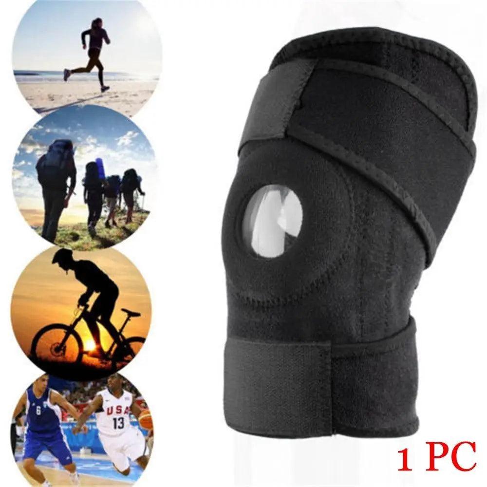 Black Knee Patella Support Brace Adjustable Sleeve Wrap Cap Stabilizer Sports Wrap Brace Hiking Sports Breathable Knee Protector