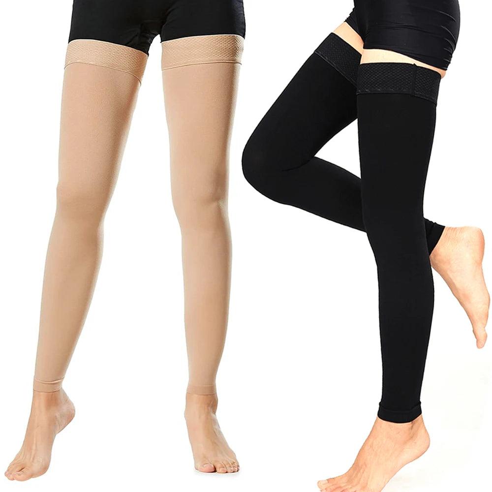 1Pair Women Compression Recovery Thigh Sleeves Support Hose 20-30 MmHg Thigh High Compression Stocking with Silicone Band