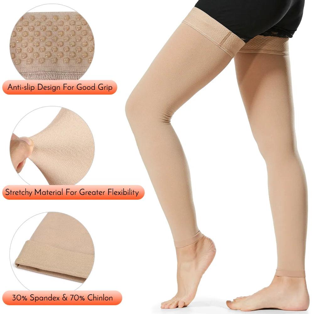 1Pair Women Compression Recovery Thigh Sleeves Support Hose 20-30 MmHg Thigh High Compression Stocking with Silicone Band